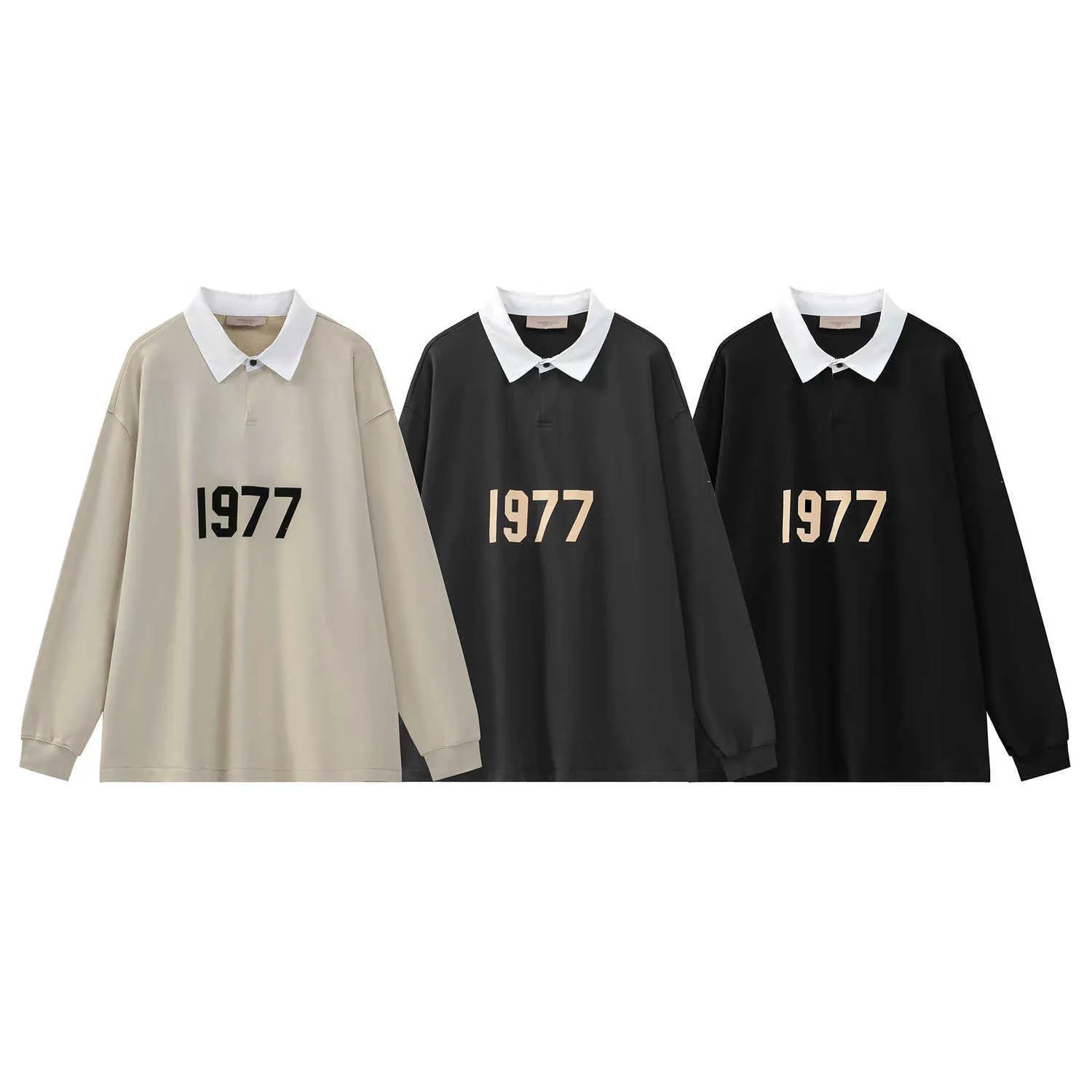 Designer di lusso 1977 Tendenza della moda classica Comodo maglione polo stampato floccato a doppio filo versatile e ampio per l'ottava stagione