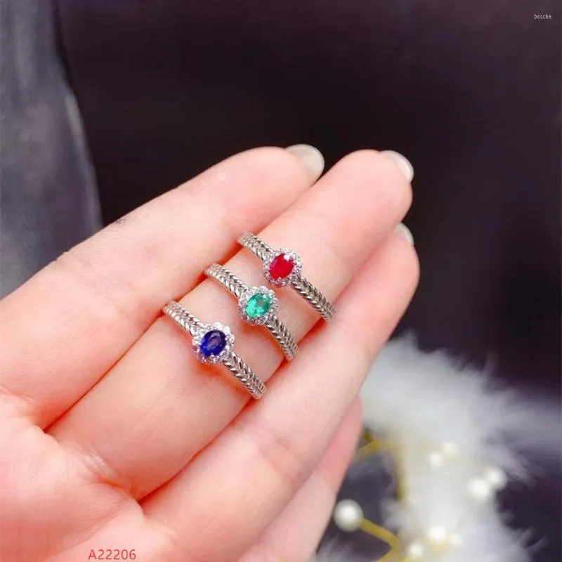 Cluster Rings Premium Jewelry Natural Gemstones 925 Sterling Silver Ruby Sapphire Emerald Women's Mini Ring Girl Gift Party Marry Got