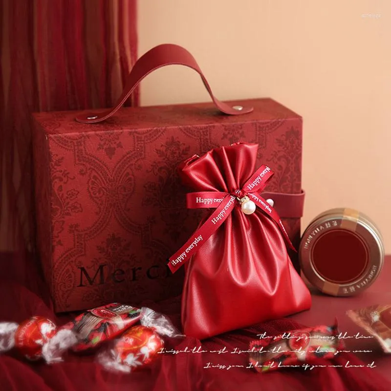 Gift Wrap Leather Bag Small Jewelry Candy Box Necklace Choolate Packaging Wedding Faovrs Baby Shower
