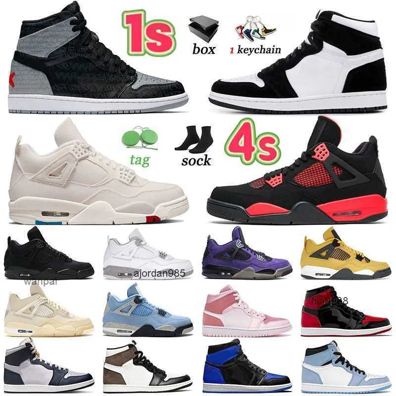 Big Size US 13 Jumpman 1 1s Scarpe da basket Designer Donna Rebellionaire Sports Bred Patent 4s Red Thunder 4 Black Cat Outdoor Bianco Oreo JORDAM