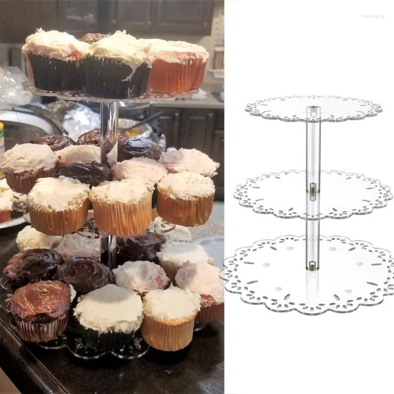 Ustensiles de cuisson 3 niveaux rond cupcake stand clair acrylique porte-gâteau dessert pâtisserie tour de mariage fête d'anniversaire bar décor à la maison B03D