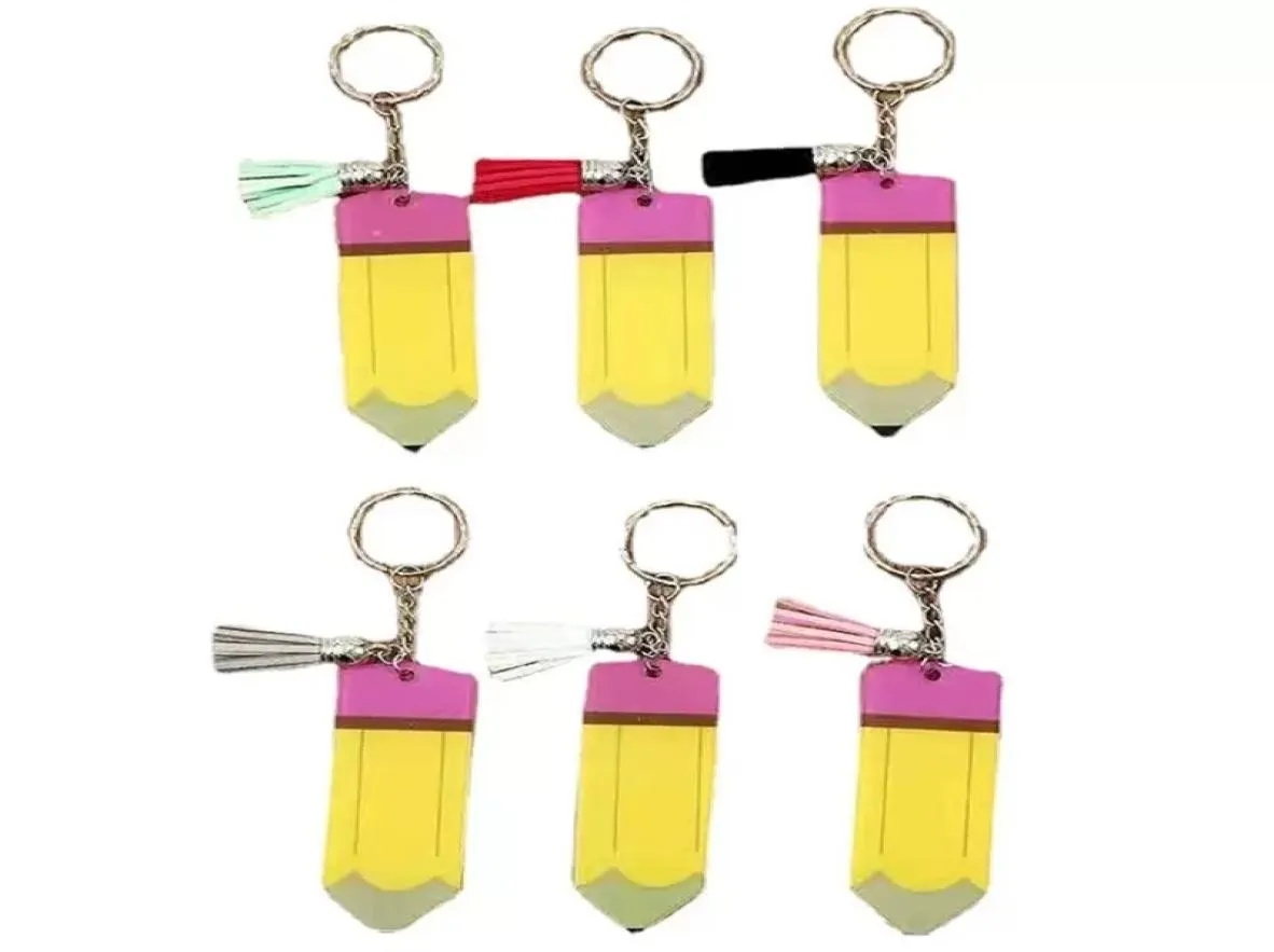 Creatieve leraren Dag Keychain Fashion Acryl Potlood Dange Charms Key Ring Personaliseer Small Tassel Keyring Festival Party Gift3207752