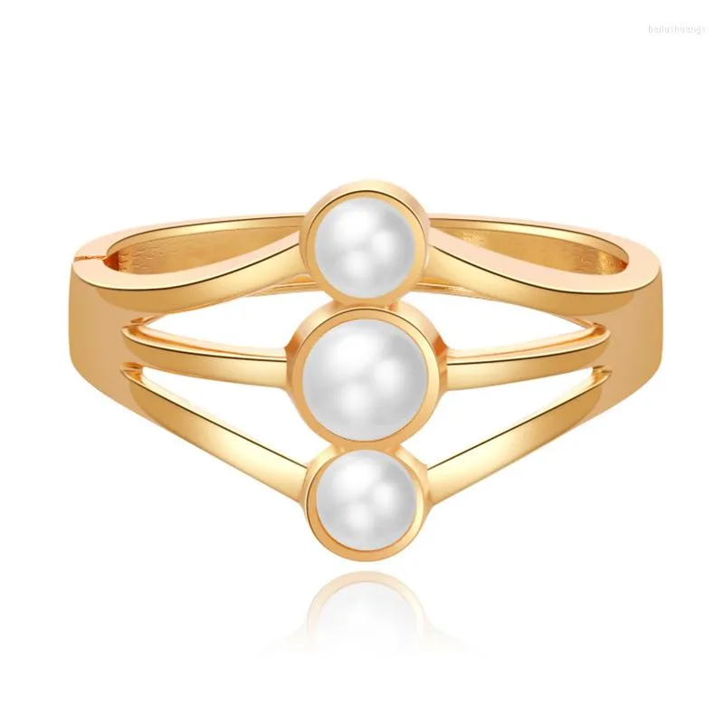 Bangle Geometry Gold Color Pearl Charm manschett Simple Hollow Out Wide Metal Armband Bangles For Women Fashion Jewelry