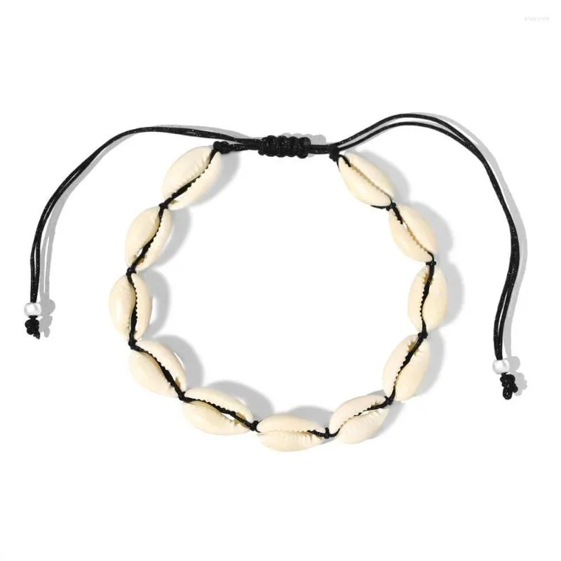 Anklets boho 11 cowrie sn￤ckskal svart beige sladd justerbar anklet kvinnor flicka 2022 mode skal havsstrand bali handgjorda smycken