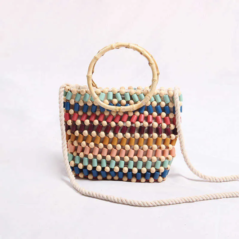 Sac de plage 2019 couleur fait à la main perlé enfants Portable unique épaule sac de messager perle tissé femme paille 221226