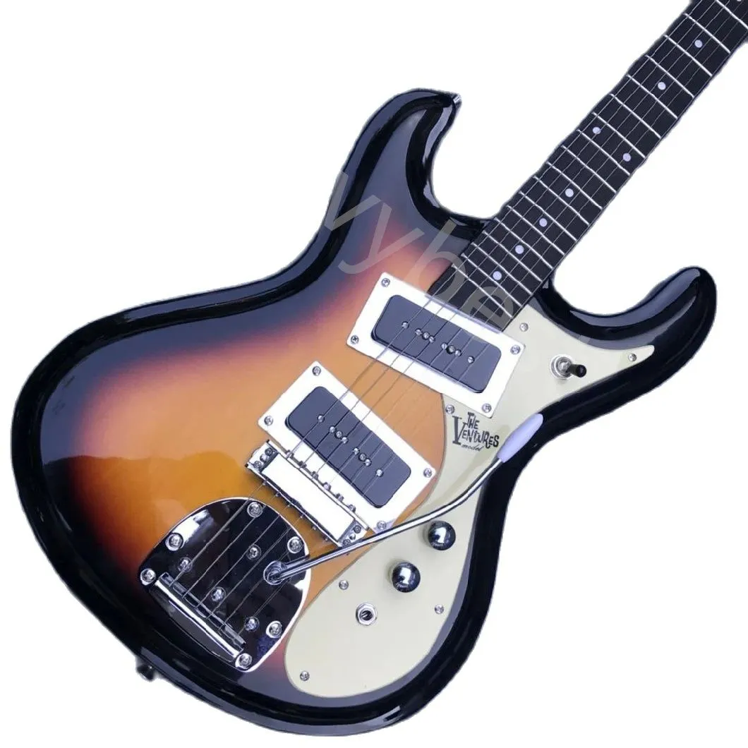 Lvybest E-Gitarre Custom Sunburst Mosrite Style Mahagoni Korpus Palisander Rückseite 1966 Typ