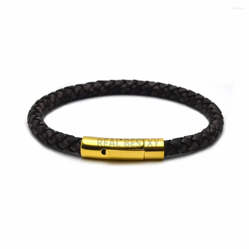 Bracelets porte-bonheur 5 pièces/lot bijoux pour hommes à la mode Bracelet en cuir véritable en acier inoxydable hommes bijoux véritables bracelets cadeau masculin