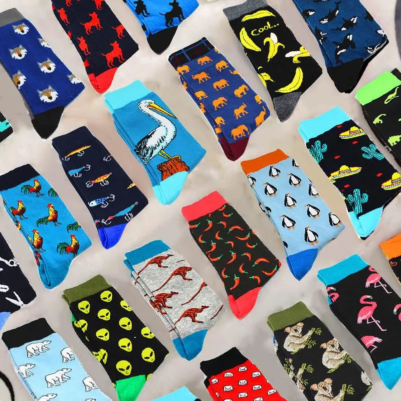 Men's Socks Fashion Hip Hop Cartoon Funny Men Animal Fruit Personality Skateboard Breathable Happy Calcetines Hombre