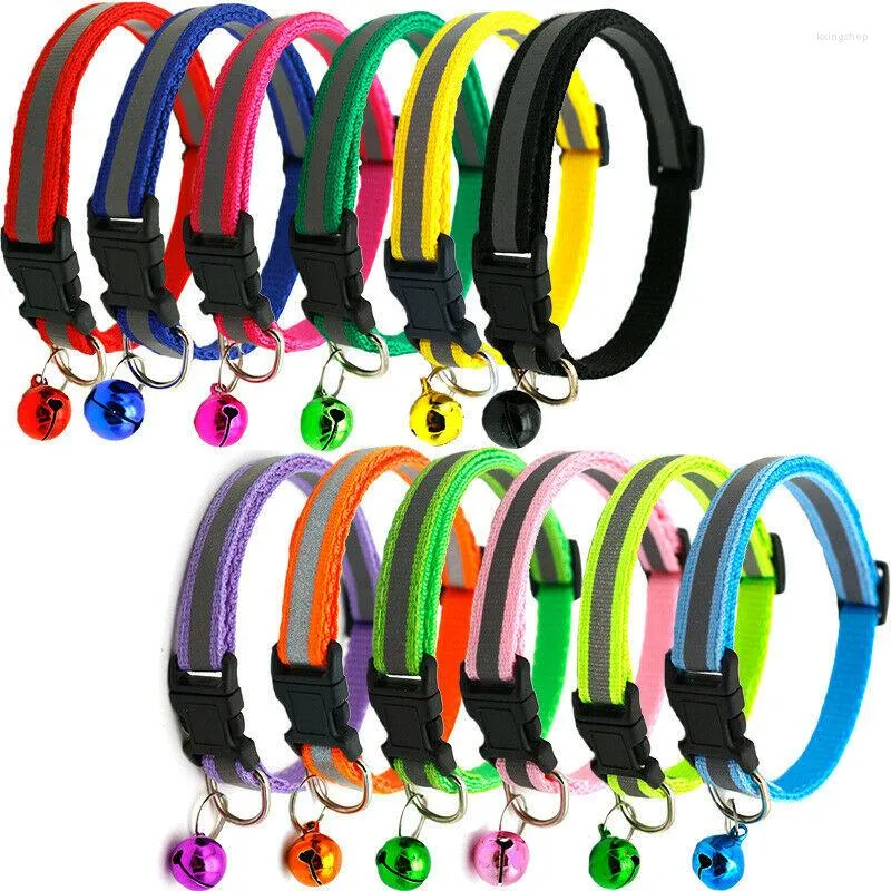 Dog Collars Adjustable Reflective Breakaway Nylon Cat Safety Collar With Bell Neck Strap For Kitten