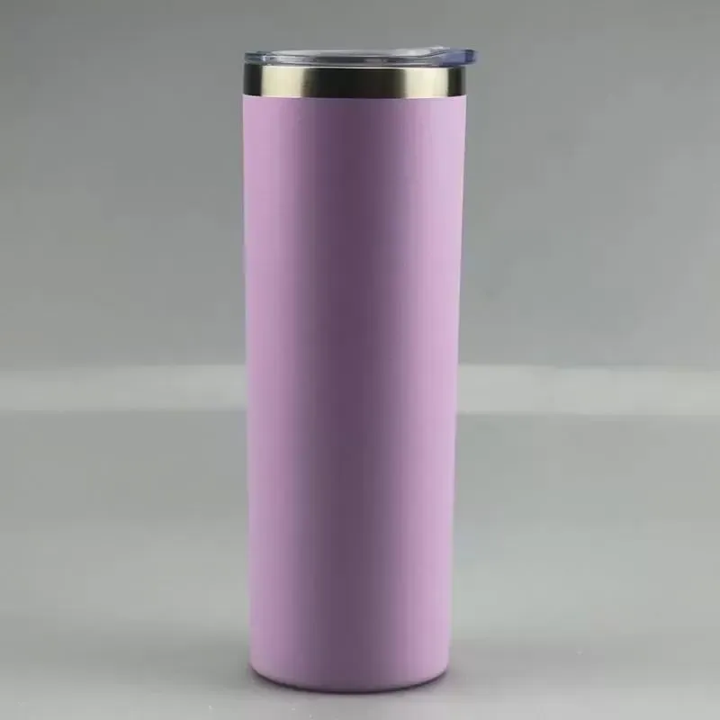 20oz skinny tumbler with rim 20oz powder coated stainless steel skinny cup with lid straw vacuum insulated coffee mug water bottle 