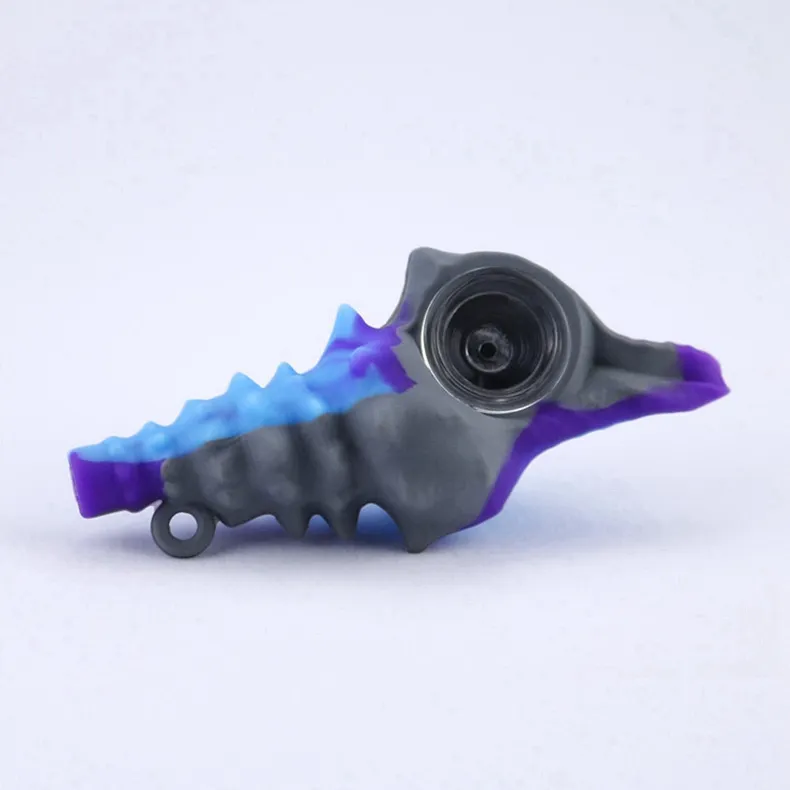 Wholesale Colorful Silicone Conch Style Pipes Portable Key Ring Herb Tobacco Oil Rigs Glass Porous Hole Filter Bowl Handpipes Smoking Cigarette Holder DHL