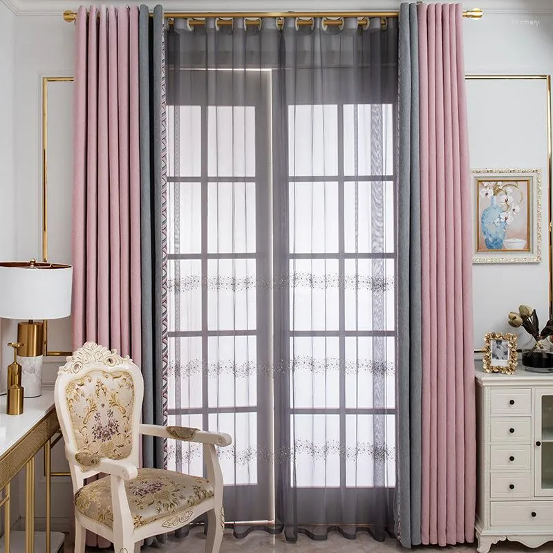 Kurtyna do życia w jadalni sypialnia amerykańska lekka luksusowa haftowa perła haftowana biała gaza