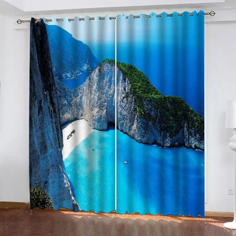 Kurtyna Po niebieskie zasłony krajobrazowe 3D Blokowanie Drapy poliestrowe dekoracja tkaniny