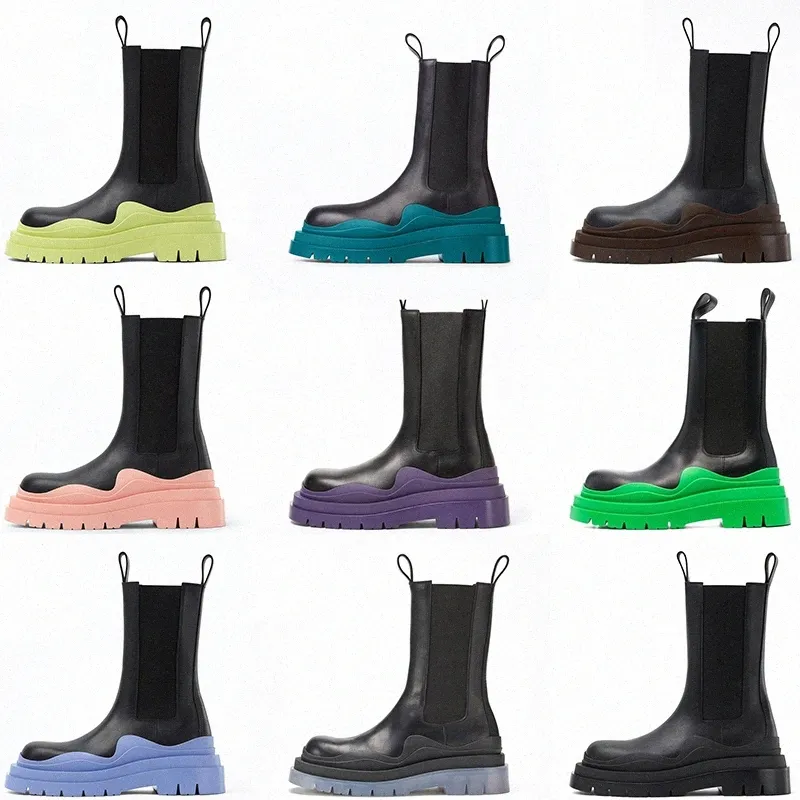 Designer Boots Chelsea Chunky Ankel Boot Luxurys kontrast-solst￶vlar l￤derd￤ck Fashion Women Martin Shoes Platform Sneakers K4U1#
