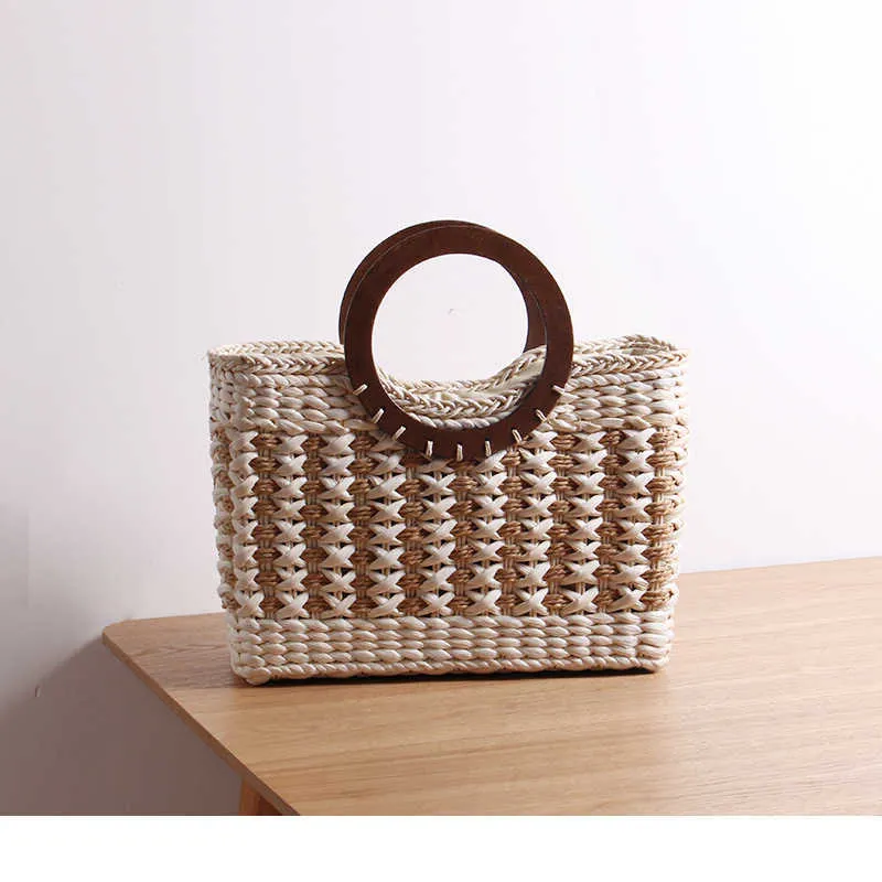 Beach bag straw woven corn skin hand beach baosen series high-capacity seaside holiday 221226