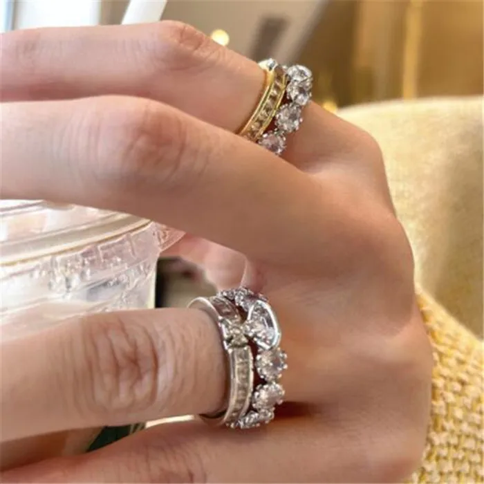 Designer de moda Ring Ring duplo convés de diamante separável Rings de jóias de luxo para mulheres amor presentes