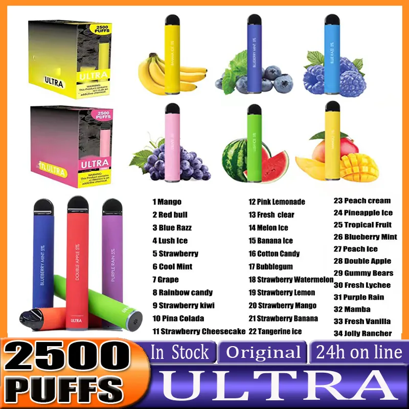 Ultra Puff 2500 Ondosable E Cigarette Vape Device Device Puff 2500 1000 мАч батарея 8 мл стартового картридного комплекта