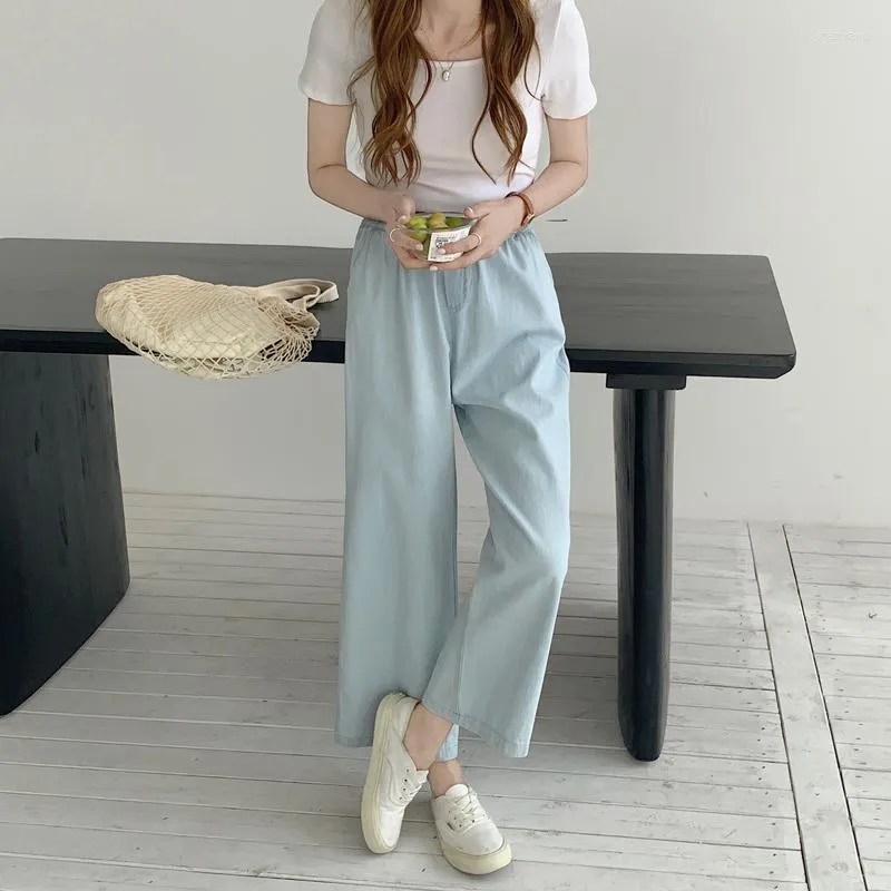 Women's Pants Limiguyue Summer Women Straight Denim Cotton Loose Slim Thin Elastic High Waist Pantalones Ankle Length Trousers K1145