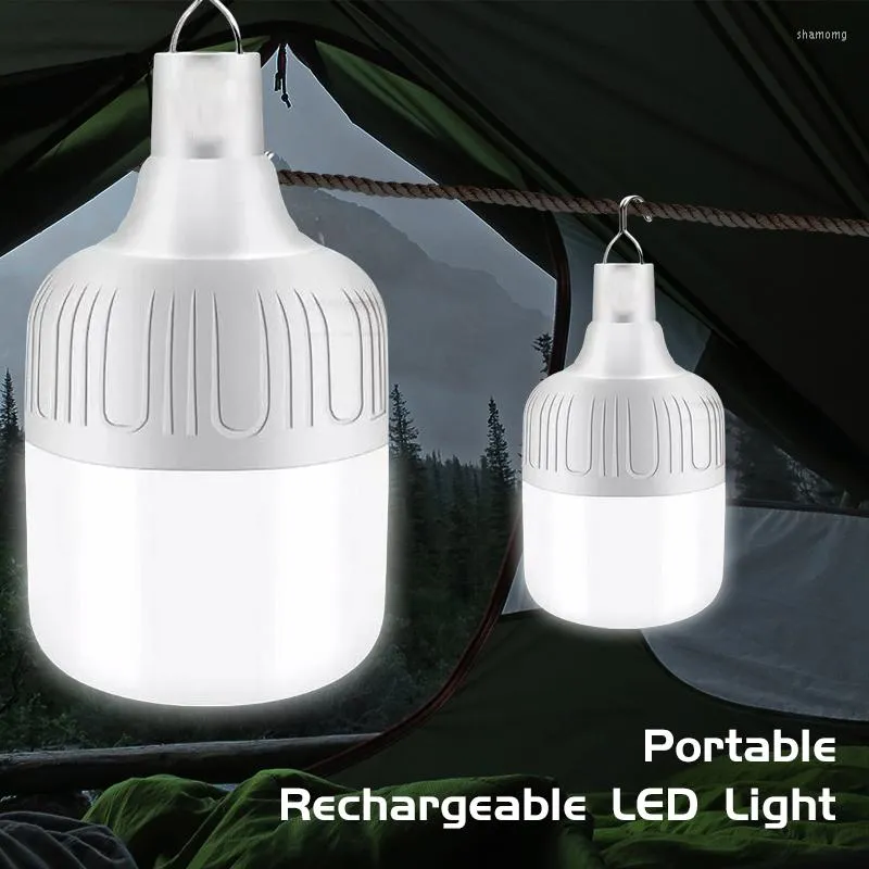 Portabla lyktor uppladdningsbar LED -lampa Emergency USB -batteri glödlampor camping tält lyktan med krok ljus