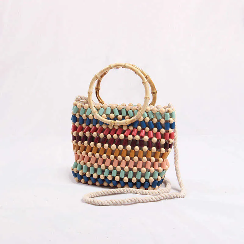 Beach bag Handmade Beaded children's Portable Single Shoulder Messenger Bag bead woven female straw 221226