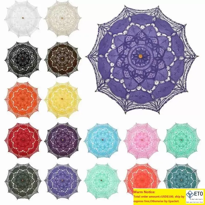 30pcs Classic Multicolor Noble Elegant Palace Style Long Arm Wedding UmbrellaEmbroidery Gingham Lace Parasol