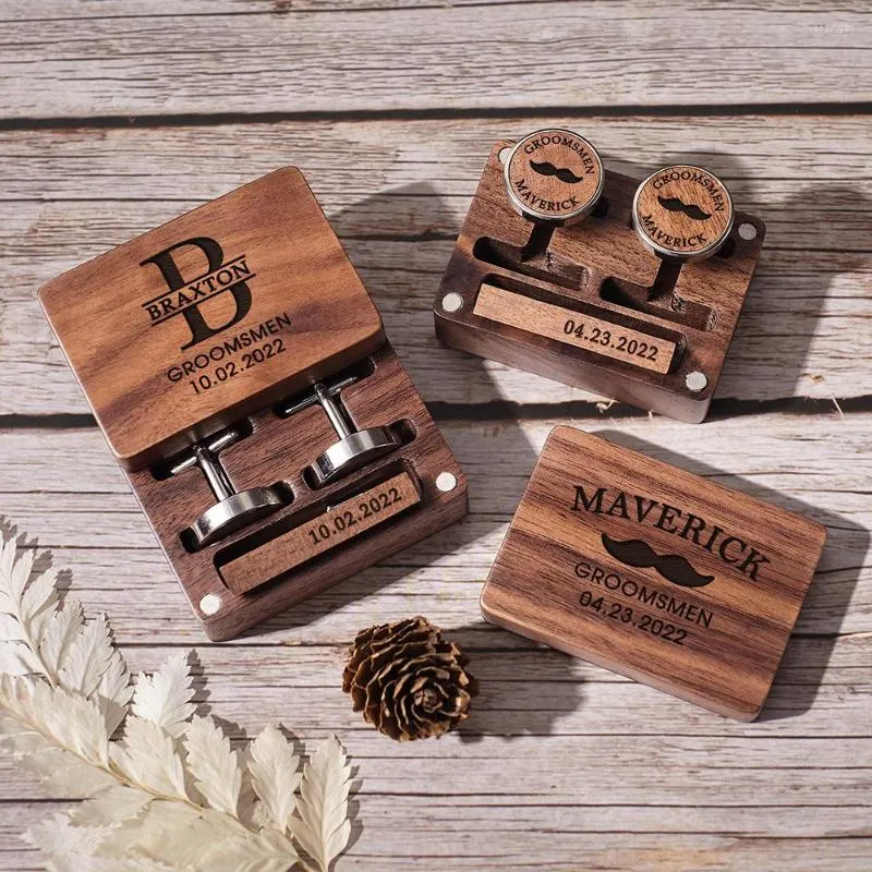 Party Supplies Personalized Logo Name And Date Groomsmen Cufflinks Tie Clip Wood Set Custom Initials Letter Man Father Gift