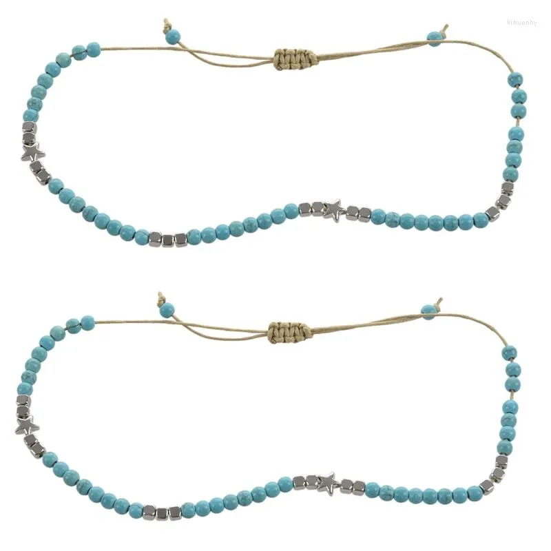 Anklets 2x Boheemse sterrenstenen voor vrouwen Vintage geweven touw hanger Bracelet op been Anklet Beach enkeljuwelen