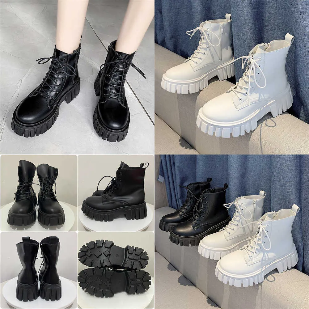 Stövlar Lucyever Chunky Platform Ankle Women Pu Leather Square Heels Combat Booties Woman Black White Lace Up Short Female 221213