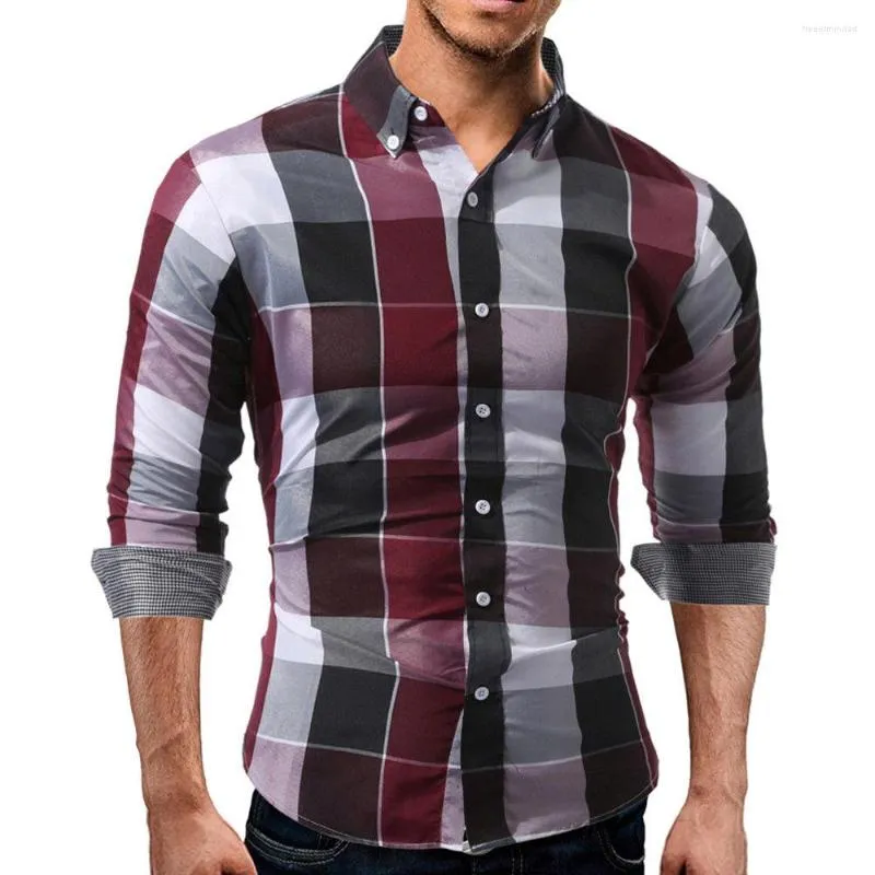 Erkekler Sıradan Gömlek Sonbahar Moda Marka Erkek Giysileri İnce Uygun Fit Uzun Kollu Gömlek Ekose Pamuk Sosyal Lüks