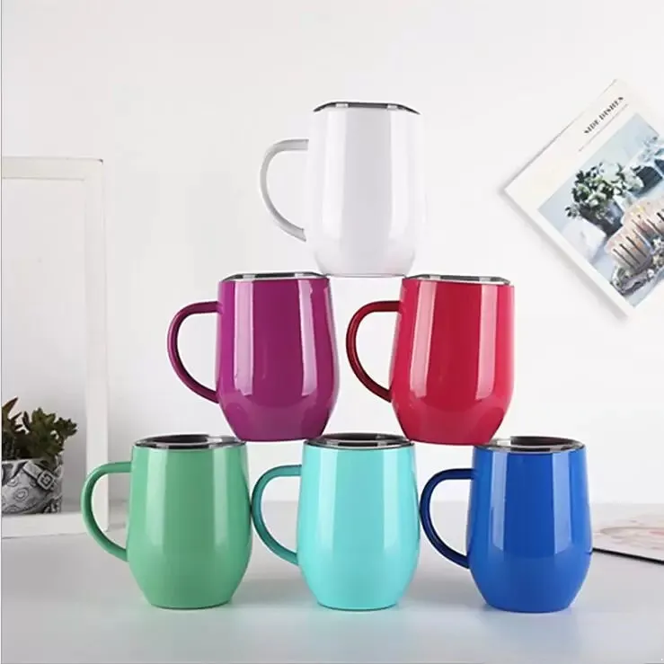 12 oz coquetiers verres à vin gobelets tasses isolées sous vide tasse en acier inoxydable couvercle poignée poignée gobelet à café voyage en plein air tasse de voiture nouveau