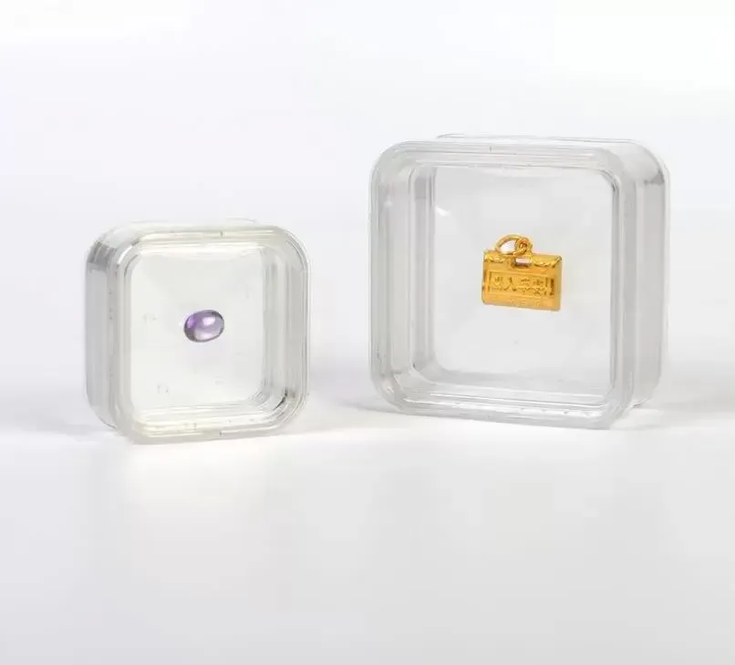 55*55mm Transparent Floating Display Case Earring Gems Ring Jewelry Suspension Packaging Box PET Membrane Stand Holder