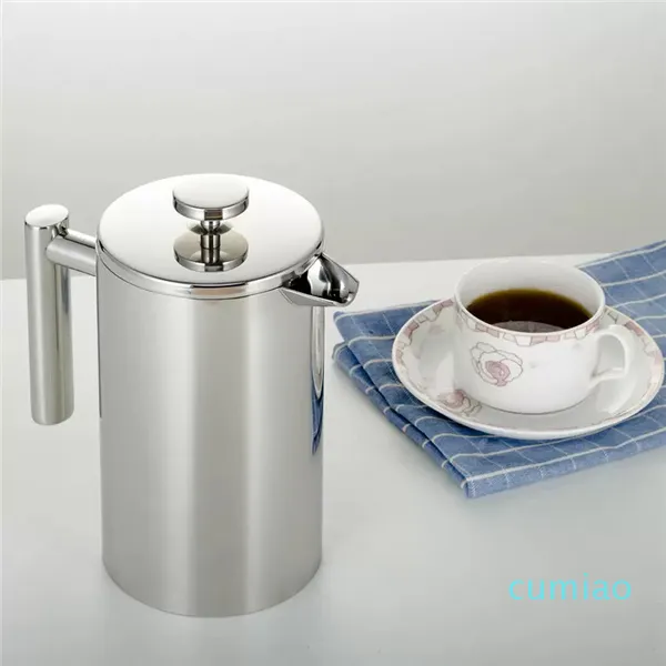 350/800/1000 ml kaffekrukor Franska press kaffemakare dubbel muromgärdade rostfritt stål cafetiere te maker potten med silter filter GGA3697