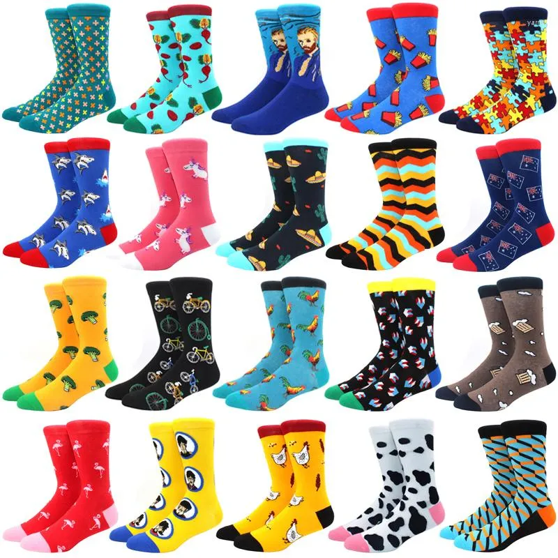 Men's Socks Combed Cotton Harajuku Colorful Happy Funny Long Warm Crew Dress For Male Wedding Christmas Gift