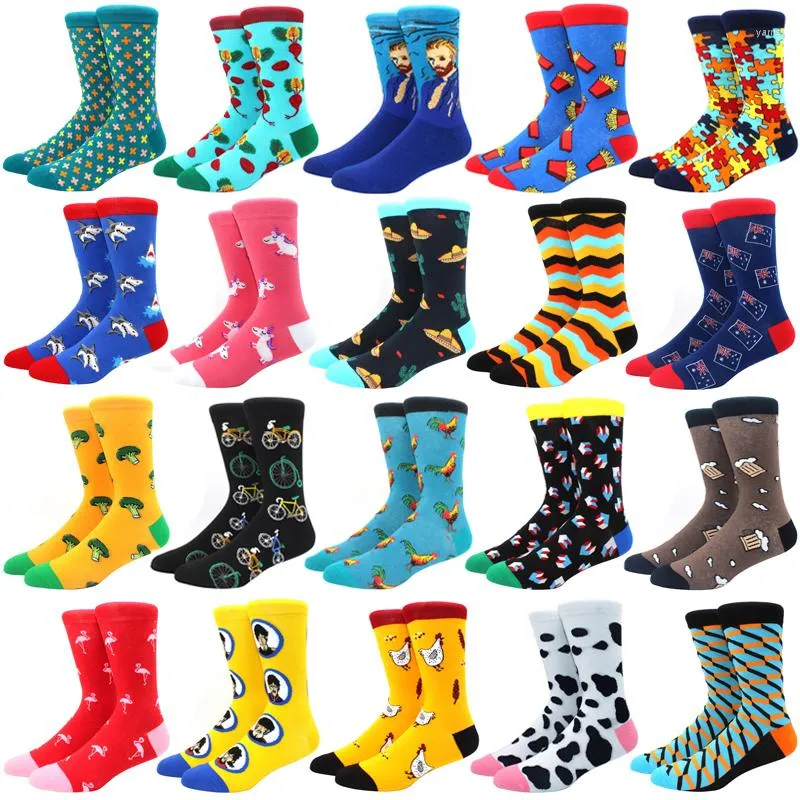 Chaussettes pour hommes coton peigné Harajuku coloré heureux drôle longue robe chaude d'équipage pour le cadeau de mariage de mariage masculin