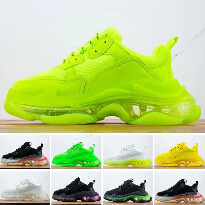 Designer Triple S Clear Sole Casual Shoes men women Sneakers Red Turquoise Neon Green Paris Luxury Triple-S Black white Pink mint Crystal Bottom Platform Dad SIZE 36-46