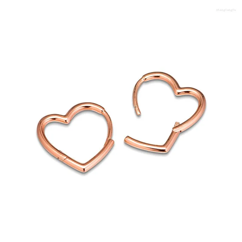 Hoop Earrings Genuine 925 Sterling Silver Rose Asymmetric Heart Brincos For Women DIY Charms Jewelry