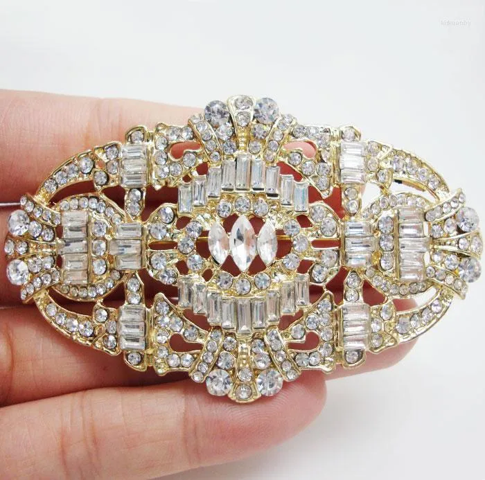 Brosches Guldton Art Deco Buckle Crown Brooch Pin Clear Aosterrian Rhinestone Crystal