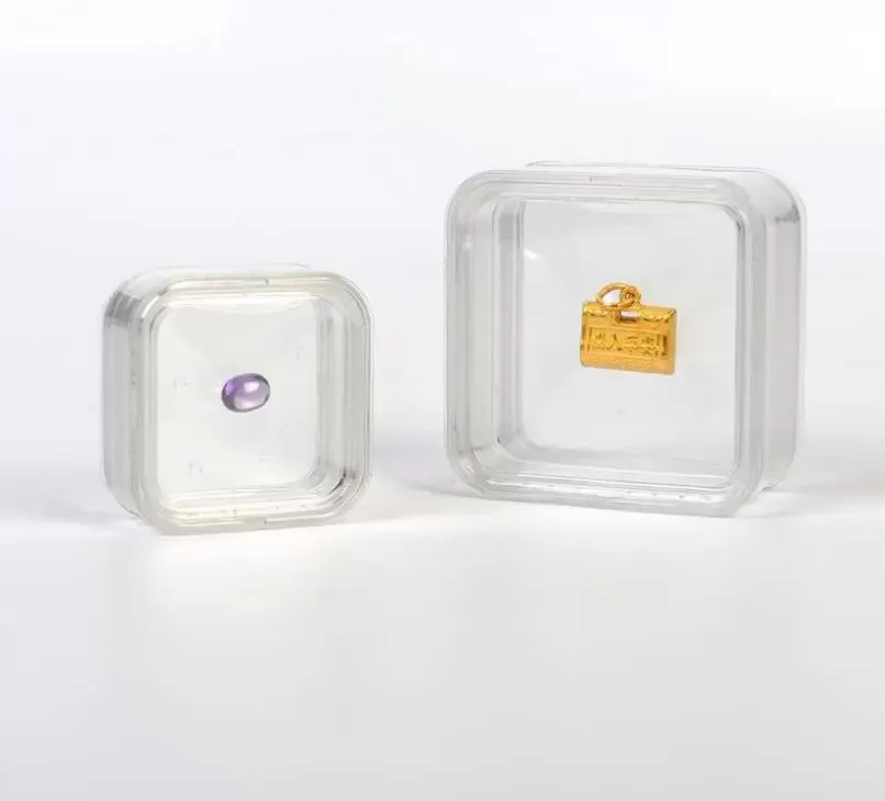 55*55mm Transparent Floating Display Case Earring Gems Ring Jewelry Suspension Packaging Box PET Membrane Stand Holder