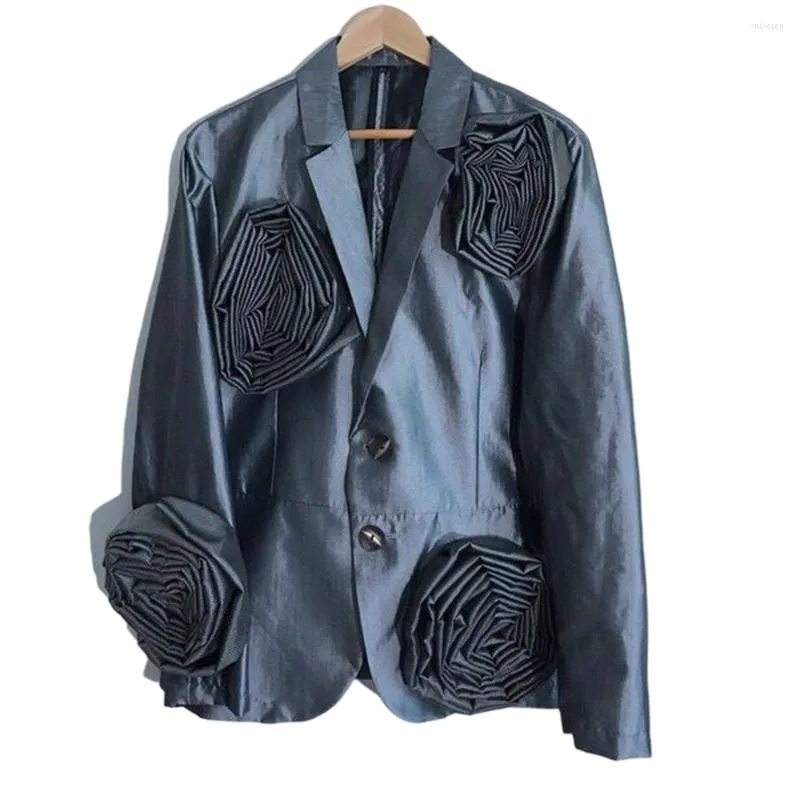 Herrdräkter mode män blazer blomma tryckt lapel 2022 långärmad enkelbröst fritid streetwear casual jackor