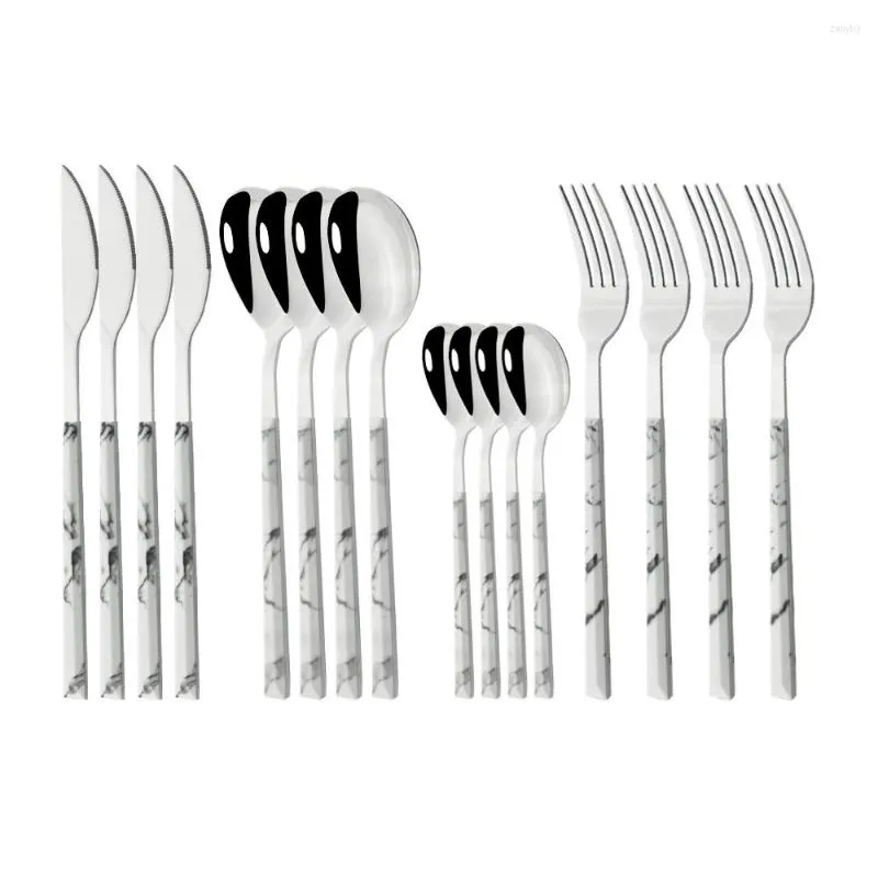 Dinnerware Sets Western Knife Fork Teaspoon Flatware Cutlery Set 16Pcs Wooden Reusable Tableware For Kitchen Stainless Steel
