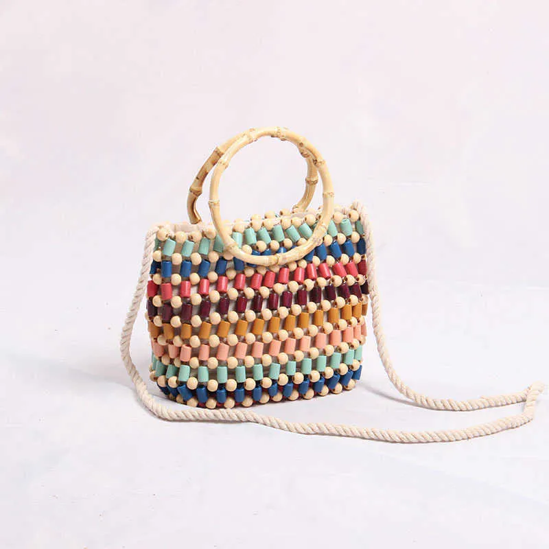 Beac bag andmade Beaded cildren's Portable Single Soulder Messenger Bag bead woven female straw 221226