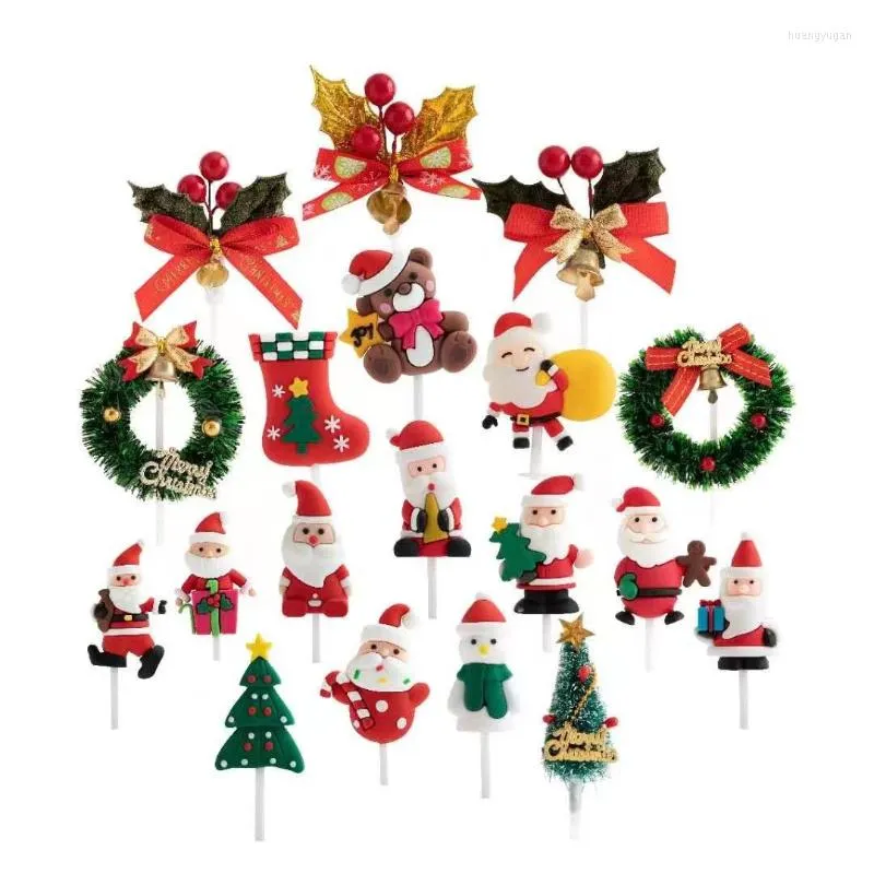 Feestelijke benodigdheden 10 stks kersttaart topper Santa Claus kransvormige decoraties Xmas Tree Cupcake Noel Noel