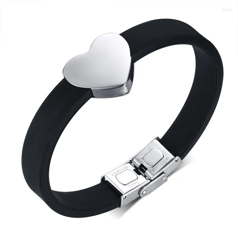 Bracelet Jonc Homme Acier Inoxydable Silicone Coeur B00623