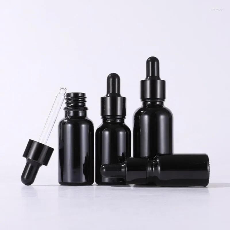 Garrafas de armazenamento 5ml 10ml 15ml 30ml 50ml garrafa de conta -gotas preta com pipeta de vidro vazio de óleo essencial recipientes de cosméticos 10pcs/lote