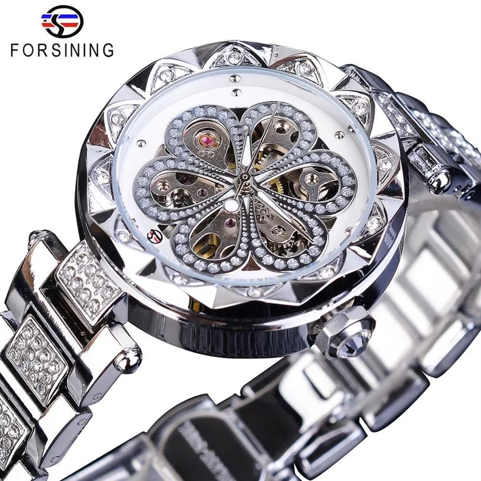 Forsining Fashion Female Watches Mechanical Automatic Womens Watches Top Brand Luxury Diamond Waterproof Stainless Steel Clock2677