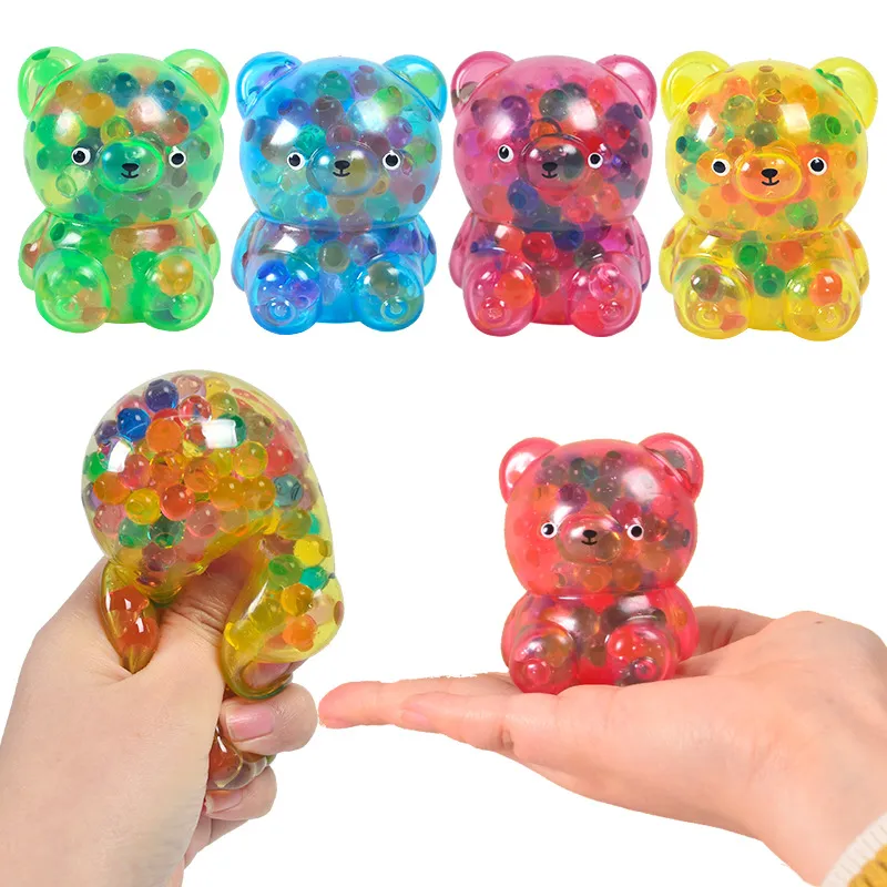 Squeeze Toys Cute Bear Pressure TPR Ball Christmas Present Spongy Bead Stress Balls Toy Stress Relief Hand Fidget Parent-child Interactive 1256