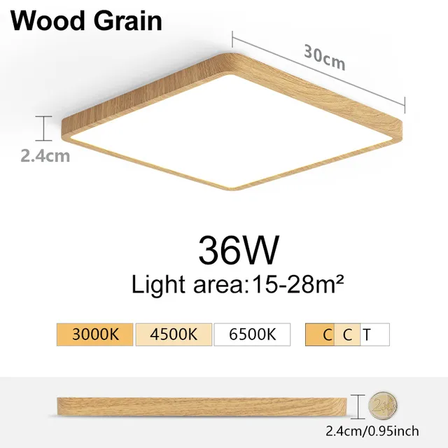 2.4 cm Ultra mince LED plafonniers carrés Grain de bois lampes salon 220 V 110 V pour chambre chambre