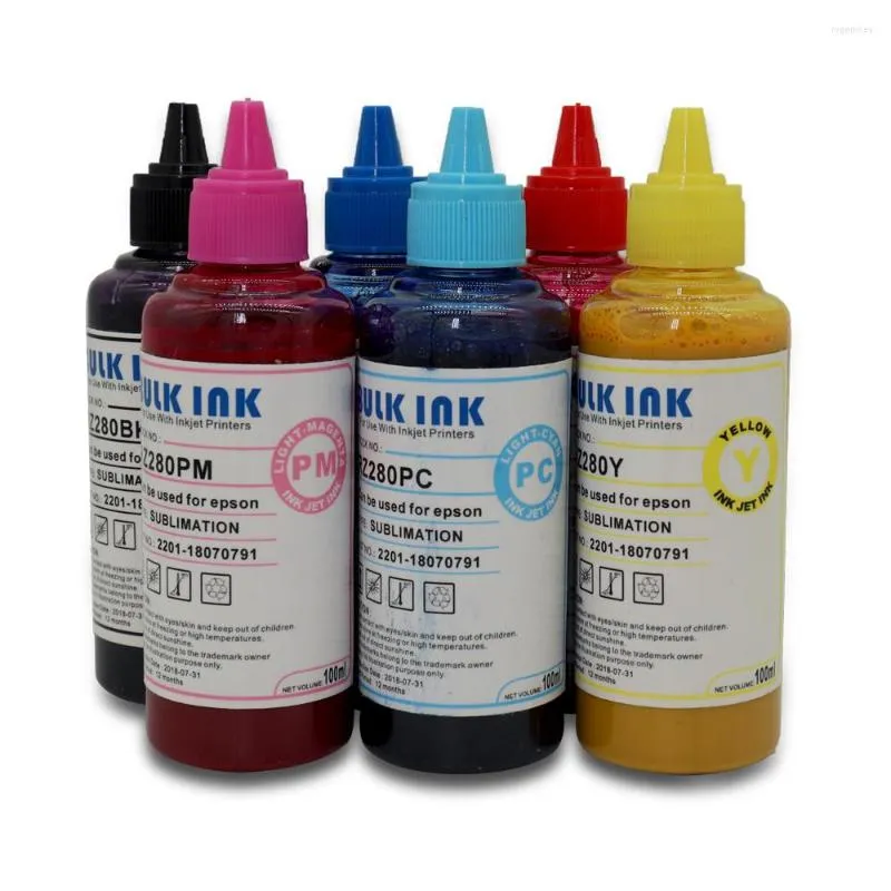 Kit di ricarica inchiostro 6 X100ml Colore universale per sublimazione per stampanti a getto d'inchiostro Pressa per trasferimento di calore Utilizzata Tazza Tazza/T-shirt/Scarpe