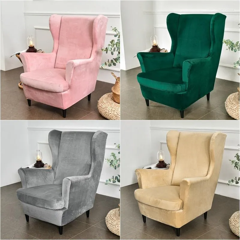 Housses de chaise housse de fauteuil à dossier haut en velours housse de canapé à aile extensible de couleur unie avec repose-pieds de coussin de siège