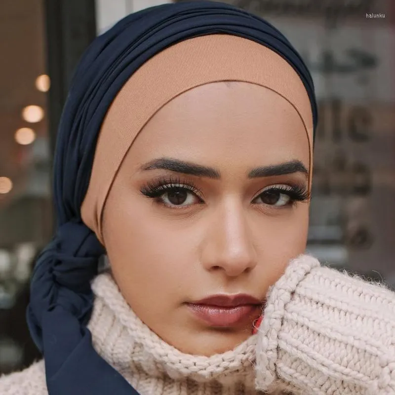 Etnik Giyim Müslüman Kadınlar Pamuk İç Hijab Kapakları Esnek Tüp Kafa Bandı Türban Kapağı Katı Sıralı Bonnet İslam Kadın Eşarp Şapkası